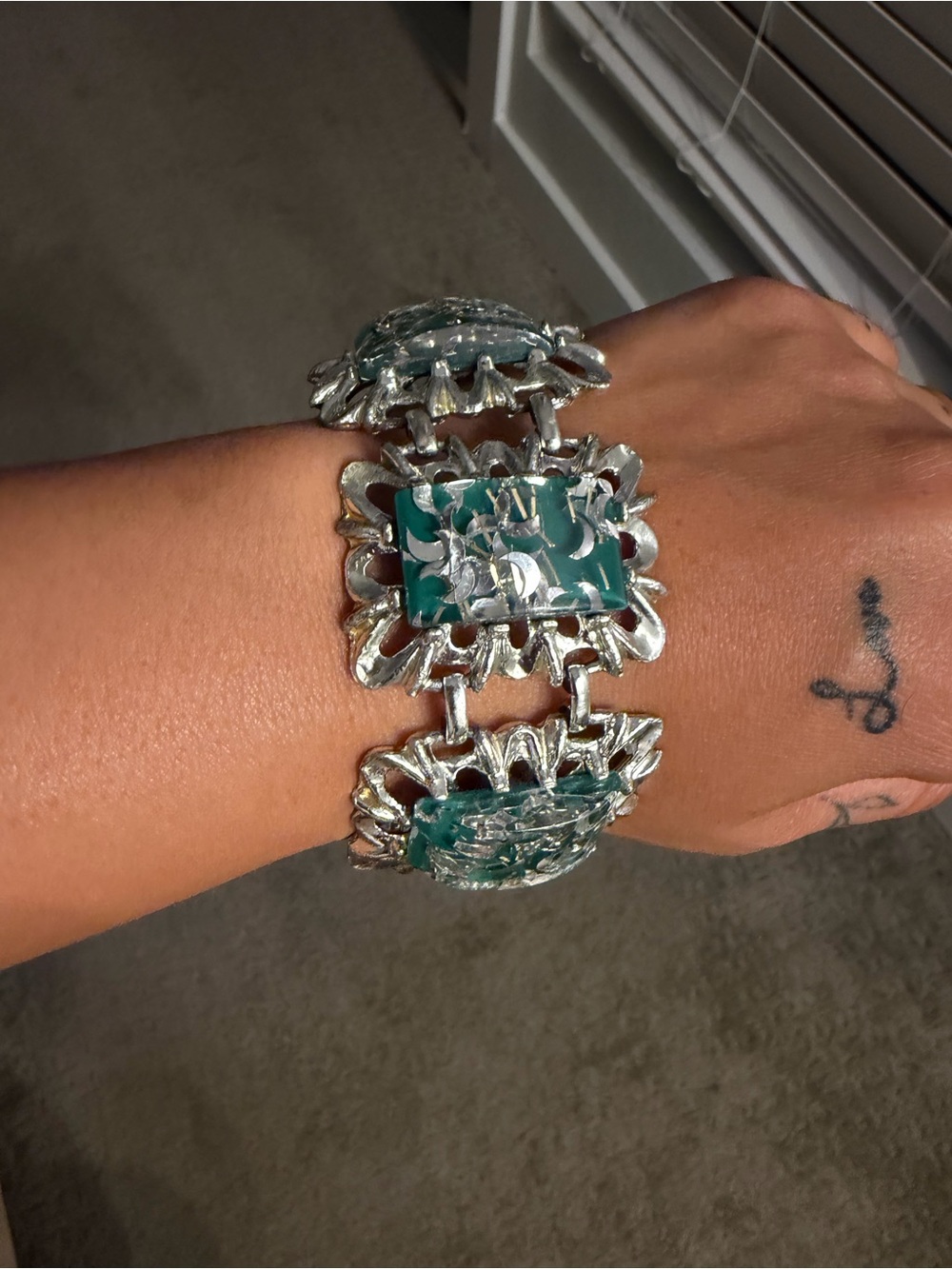 Vintage Teal & Silver-Tone Statement Bracelet